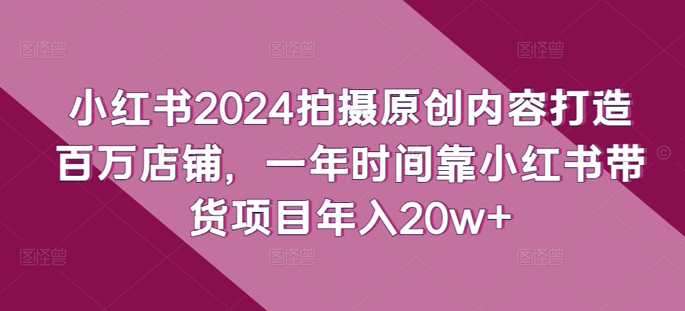 小红书2024拍摄原创内容打造百万店铺,一年时间靠小红书带货项目年入20w+-轻创淘金网