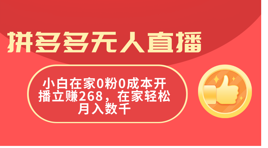 (11521期)拼多多无人直播,小白在家0粉0成本开播立赚268,在家轻松月入数千-轻创淘金网