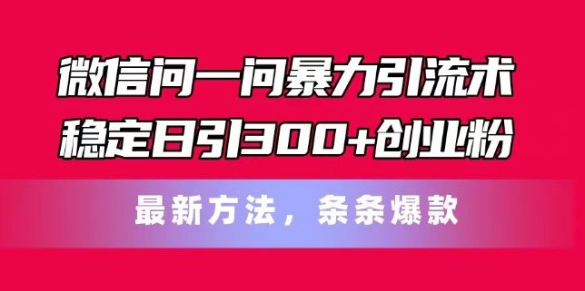 微信问一问暴力引流术,稳定日引300+创业粉,最新方法,条条爆款【揭秘】-轻创淘金网