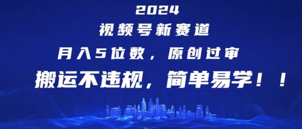 2024视频号新赛道,月入5位数+,原创过审,搬运不违规,简单易学【揭秘】-轻创淘金网