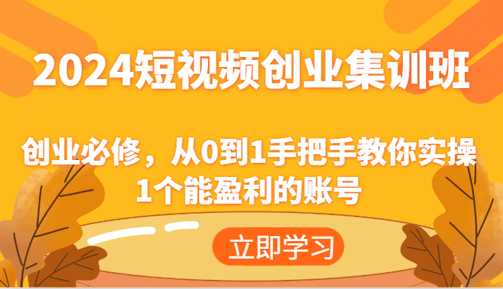 2024短视频创业集训班:创业必修,从0到1手把手教你实操1个能盈利的账号-轻创淘金网