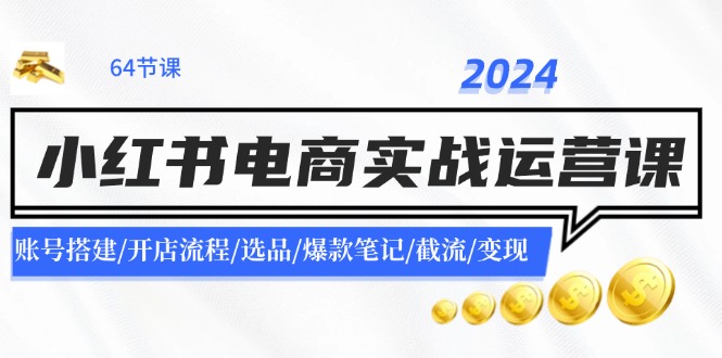 2024小红书电商实战运营课:账号搭建/开店流程/选品/爆款笔记/截流/变现-轻创淘金网