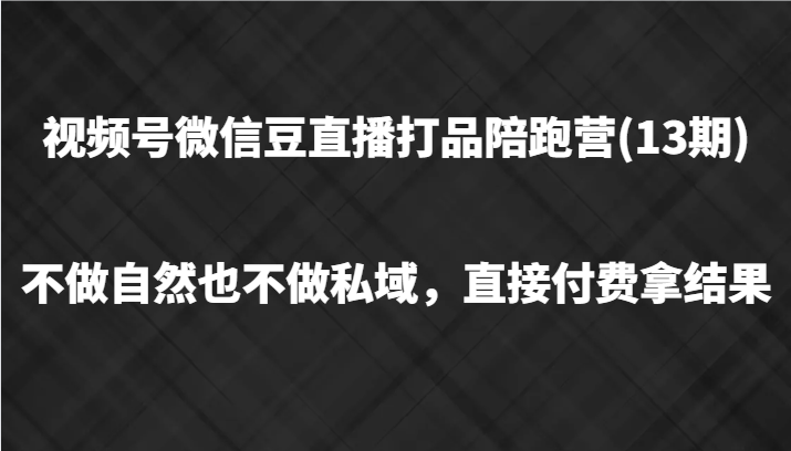 视频号微信豆直播打品陪跑(13期),不做不自然流不做私域,直接付费拿结果-轻创淘金网
