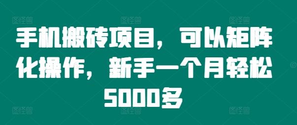手机搬砖项目,可以矩阵化操作,新手一个月轻松5000多-轻创淘金网